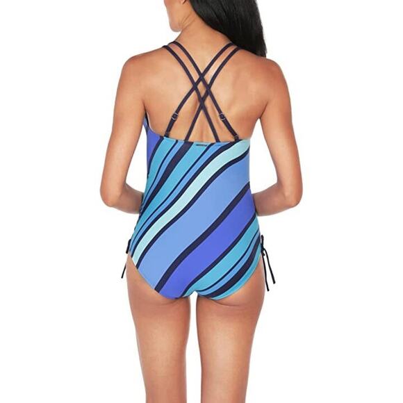 Nautica NWOT Newport Stripe One-Piece Swimsuit Blue M - Picture 2 of 7